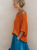 Women's Fashion & Casual Vacation-Style Off-the-Shoulder With Half Sleeves Knit T-Shirt ZMZ0268F3ZYY