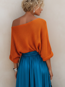 Women's Fashion & Casual Vacation-Style Off-the-Shoulder With Half Sleeves Knit T-Shirt ZMZ0268F3ZYY