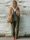 Women's Classic Green And Red Plaid Casual Wide-Leg Overalls ZMZ0210F2SWL