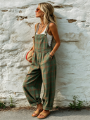 Women's Classic Green And Red Plaid Casual Wide-Leg Overalls ZMZ0210F2SWL