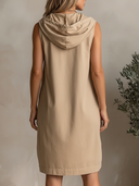 Women's Casual Style Washed Cotton Sleeveless Hooded Half-Zip Pocket Shift Mini Dress ZMZ0260F9YZH