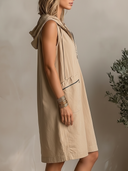 Women's Casual Style Washed Cotton Sleeveless Hooded Half-Zip Pocket Shift Mini Dress ZMZ0260F9YZH
