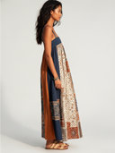Women's Retro Casual Color-Block Spaghetti Strap Loose Maxi Dress ZMZ0238F1XT
