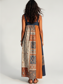 Women's Retro Casual Color-Block Spaghetti Strap Loose Maxi Dress ZMZ0238F1XT