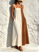 Women's Cotton Color-Block Spaghetti Strap Maxi Dress ZMZ0259F5XT