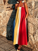 Women's Vacation-Style Color-Block Striped Spaghetti Strap Maxi Dress ZMZ0281F5XT