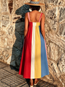 Women's Vacation-Style Color-Block Striped Spaghetti Strap Maxi Dress ZMZ0281F5XT