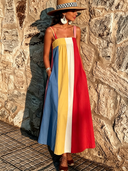 Women's Vacation-Style Color-Block Striped Spaghetti Strap Maxi Dress ZMZ0281F5XT