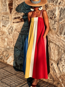 Women's Vacation-Style Color-Block Striped Spaghetti Strap Maxi Dress ZMZ0281F5XT