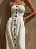 Women's Solid-Color Cotton Single-Breasted Maxi Dress ZMZ0248F4XT