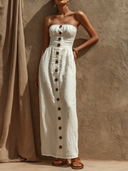 Women's Solid-Color Cotton Single-Breasted Maxi Dress ZMZ0248F4XT