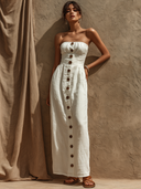 Women's Solid-Color Cotton Single-Breasted Maxi Dress ZMZ0248F4XT