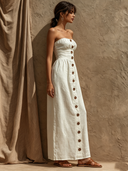 Women's Solid-Color Cotton Single-Breasted Maxi Dress ZMZ0248F4XT