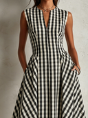 Women's Casual Plaid V-Neck Sleeveless Maxi Dress ZMZ0257F5XT
