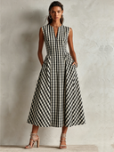 Women's Casual Plaid V-Neck Sleeveless Maxi Dress ZMZ0257F5XT