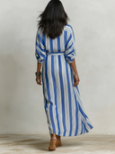 Women's Vacation-Style Striped Print Stand-Collar Maxi Dress ZMZ0285F4XT