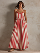 Women's Striped Loose-Fit Pocketed Strappy Maxi Dress ZMZ0289F9XT