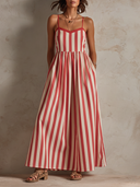 Women's Striped Loose-Fit Pocketed Strappy Maxi Dress ZMZ0289F9XT