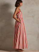 Women's Striped Loose-Fit Pocketed Strappy Maxi Dress ZMZ0289F9XT