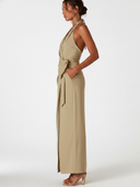 Women's Solid-Color Cotton Halter V-Neck Sleeveless Maxi Dress ZMZ0222F2XT