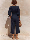 Women's Solid-Color Cotton-Linen V-Neck Casual Jumpsuit ZMZ0225F2XT