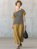 Women's Retro Casual Cotton-Linen Spliced, Off-Shoulder, Short-Sleeve, Loose-Fit Maxi Dress ZMZ2318E3ZYY