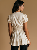 Women's Retro Casual Cotton-Linen V-Neck Short-Sleeve Slim-Fit Shirt ZMZ0364F6ZYY