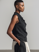 Women's Retro Casual Asymmetrical Collar And Buttons Cotton-Linen Sleeveless Top ZMZ0325F0ZYY