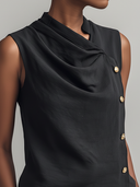 Women's Retro Casual Asymmetrical Collar And Buttons Cotton-Linen Sleeveless Top ZMZ0325F0ZYY