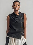 Women's Retro Casual Asymmetrical Collar And Buttons Cotton-Linen Sleeveless Top ZMZ0325F0ZYY
