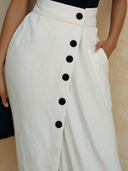 Women's Fashion Casual Cotton-Linen Button-Front Slit Skirt ZMZ0356F7ZYY