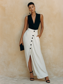 Women's Fashion Casual Cotton-Linen Button-Front Slit Skirt ZMZ0356F7ZYY