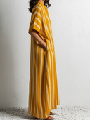 Women's Vintage-Style Casual Vacation Stripe Cotton-Linen Loose-Fit, Short-Sleeve Maxi Dress ZMZ0393F4ZYY