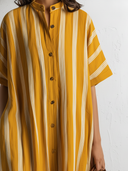 Women's Vintage-Style Casual Vacation Stripe Cotton-Linen Loose-Fit, Short-Sleeve Maxi Dress ZMZ0393F4ZYY