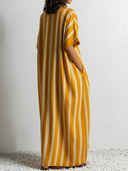 Women's Vintage-Style Casual Vacation Stripe Cotton-Linen Loose-Fit, Short-Sleeve Maxi Dress ZMZ0393F4ZYY
