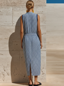 Women's Vintage Casual — V-Neck, Sleeveless, With Pockets Pure Cotton Plaid Midi Dress ZMZ0369F3ZYY