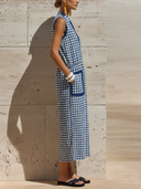 Women's Vintage Casual — V-Neck, Sleeveless, With Pockets Pure Cotton Plaid Midi Dress ZMZ0369F3ZYY