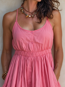 Women's Vacation & Casual Cotton-Linen V-Neck Strappy Maxi Dress ZMZ0397F1ZYY