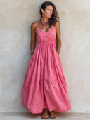 Women's Vacation & Casual Cotton-Linen V-Neck Strappy Maxi Dress ZMZ0397F1ZYY