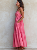 Women's Vacation & Casual Cotton-Linen V-Neck Strappy Maxi Dress ZMZ0397F1ZYY