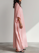 Women's Vacation & Casual Tencel Chiffon Maxi Dress — Loose-Fit, Short-Sleeve, Henley Collar (Includes Inner Slip Dress) ZMZ2879E4ZYY