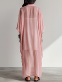 Women's Vacation & Casual Tencel Chiffon Maxi Dress — Loose-Fit, Short-Sleeve, Henley Collar (Includes Inner Slip Dress) ZMZ2879E4ZYY