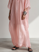 Women's Vacation & Casual Tencel Chiffon Maxi Dress — Loose-Fit, Short-Sleeve, Henley Collar (Includes Inner Slip Dress) ZMZ2879E4ZYY