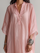 Women's Vacation & Casual Tencel Chiffon Maxi Dress — Loose-Fit, Short-Sleeve, Henley Collar (Includes Inner Slip Dress) ZMZ2879E4ZYY