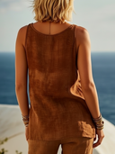 Women's Boho Coastal Style Faux Linen Patch Pocket Sleeveless Tank Top ZMZ0389F4YZH