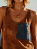 Women's Boho Coastal Style Faux Linen Patch Pocket Sleeveless Tank Top ZMZ0389F4YZH
