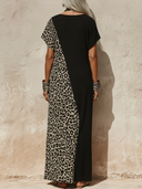 Women's Boho Safari Style Color Block Leopard Print Short Sleeve Loose Maxi Dress ZMZ0374F0YZH