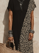 Women's Boho Safari Style Color Block Leopard Print Short Sleeve Loose Maxi Dress ZMZ0374F0YZH