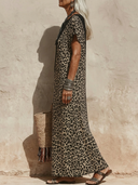 Women's Boho Safari Style Color Block Leopard Print Short Sleeve Loose Maxi Dress ZMZ0374F0YZH