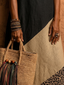 Women's Boho Safari Style Linen-Blend One Shoulder Color Block Leopard Print Maxi Dress ZMZ0365F8YZH